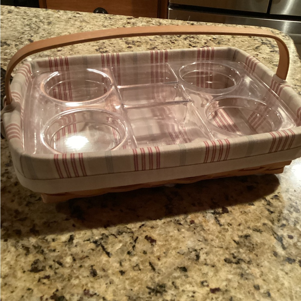 Longaberger Back Porch With Awning Liner Picnic Basket with Clear Inserts
